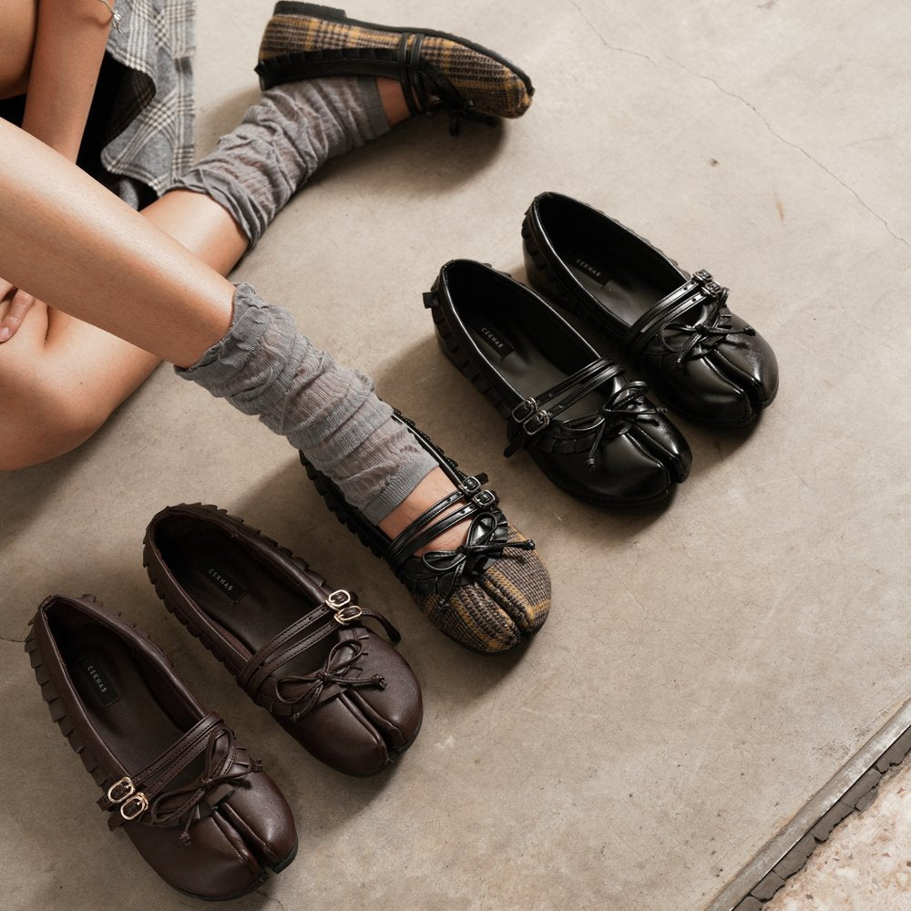 CEKHAS - Enola Brown Tabi Flat Shoes PLAID & POISE Collection
