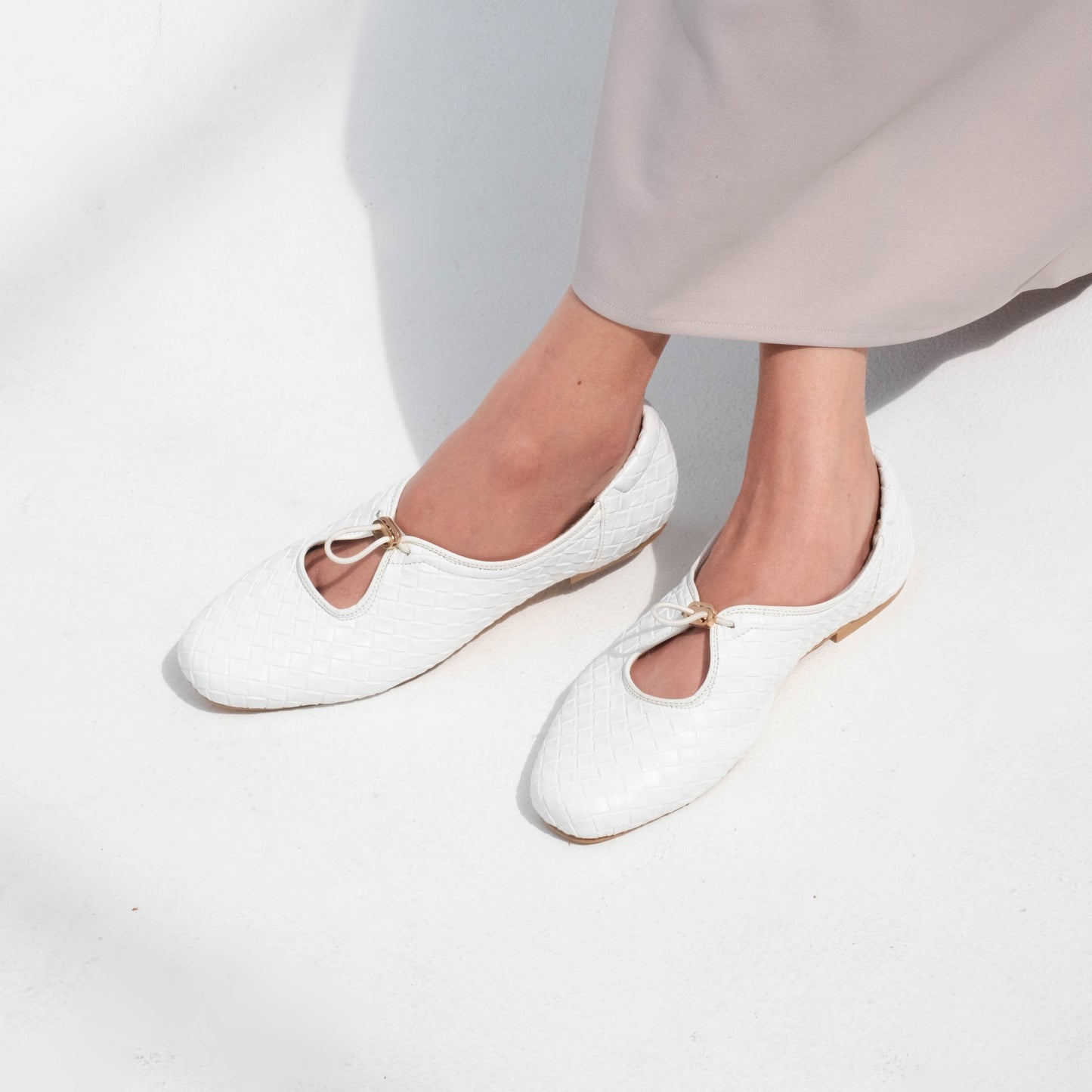 Odelia White Flat Shoes - REVERIE Collection
