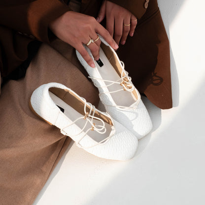 Viola White Flat Shoes - REVERIE Collection