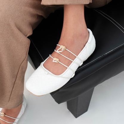 Viola White Flat Shoes - REVERIE Collection