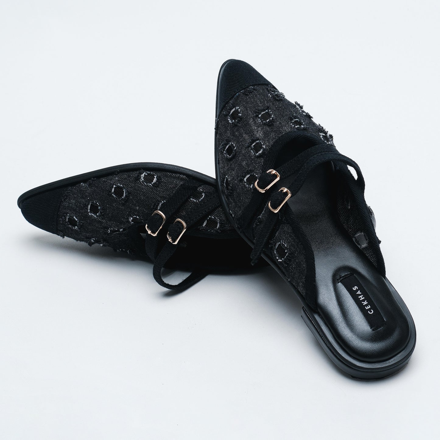 Bianca Black Denim Mules