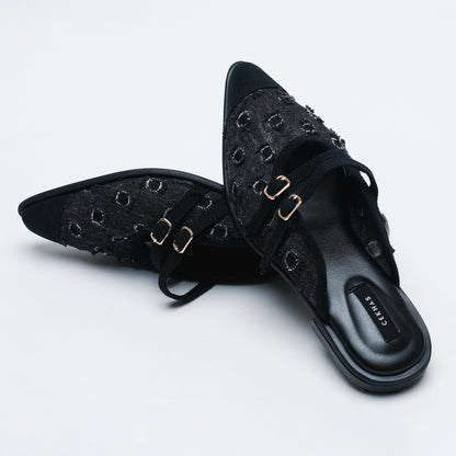 Bianca Black Denim Mules