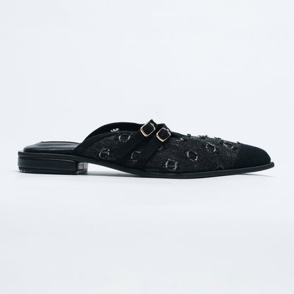 Bianca Black Denim Mules