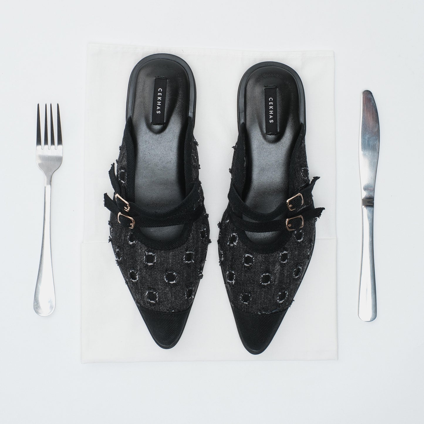 Bianca Black Denim Mules