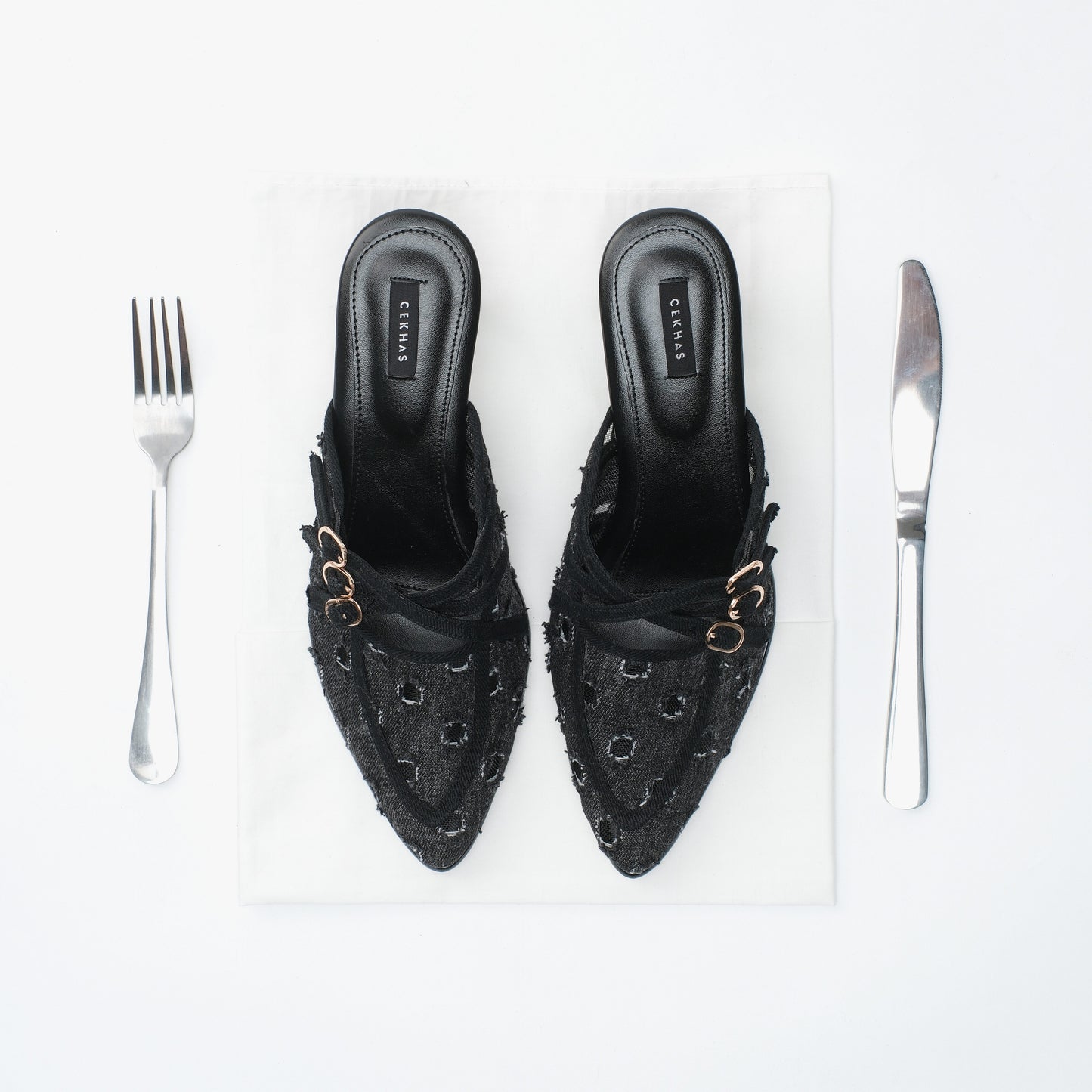 Stella Black Denim Heels