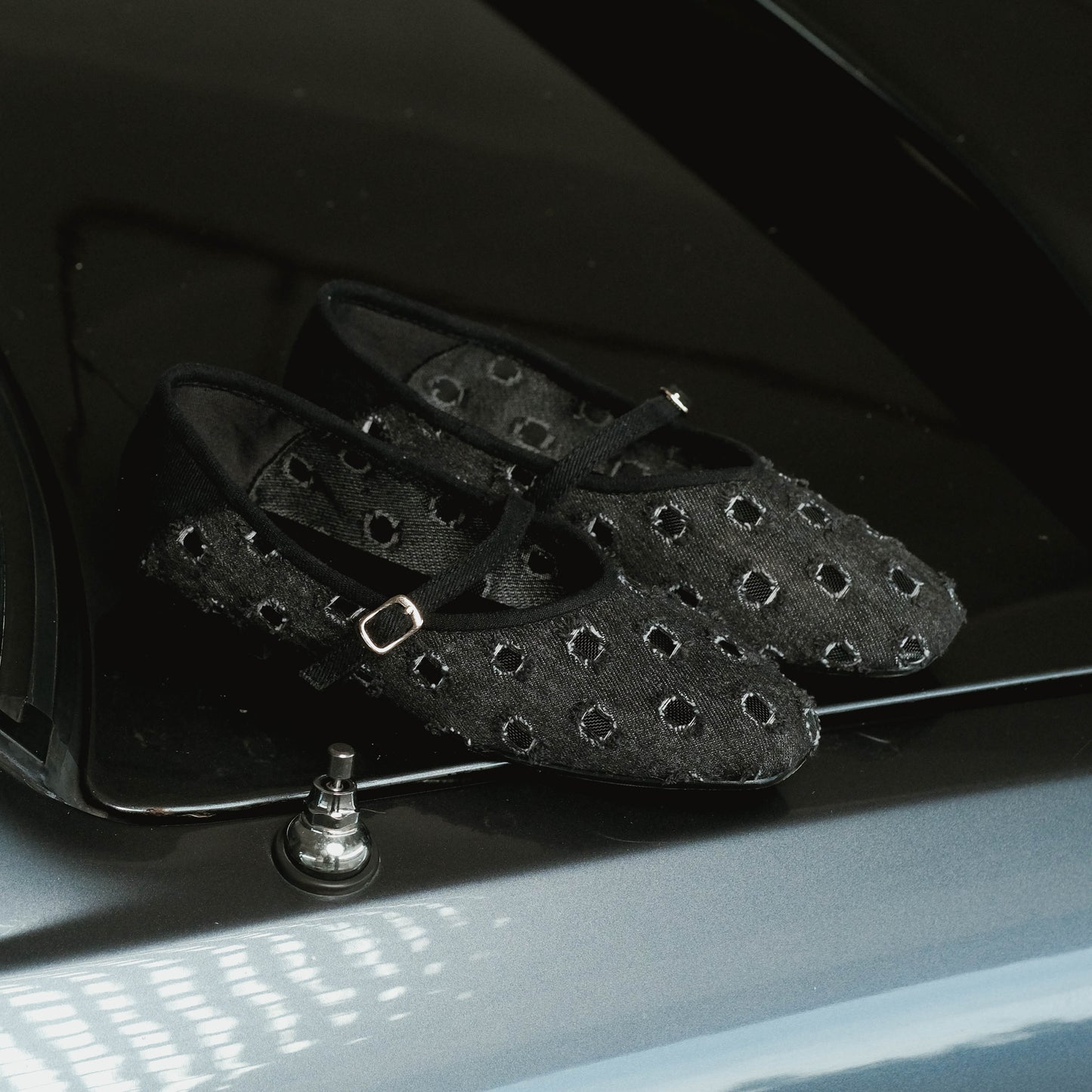 Roora Black Denim Flat Shoes