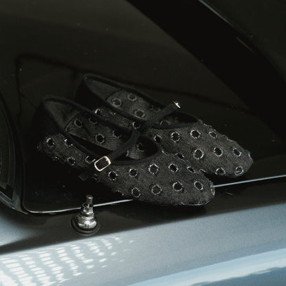 Roora Black Denim Flat Shoes