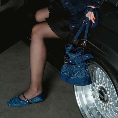 Roora Blue Denim Flat Shoes