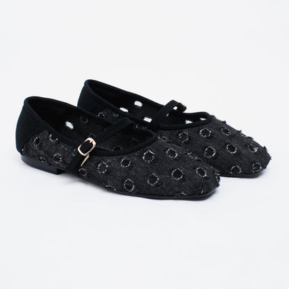 Roora Black Denim Flat Shoes