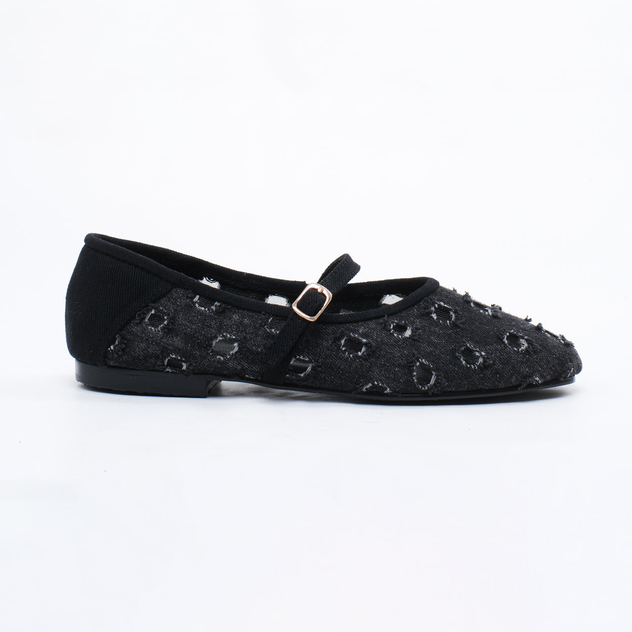 Roora Black Denim Flat Shoes