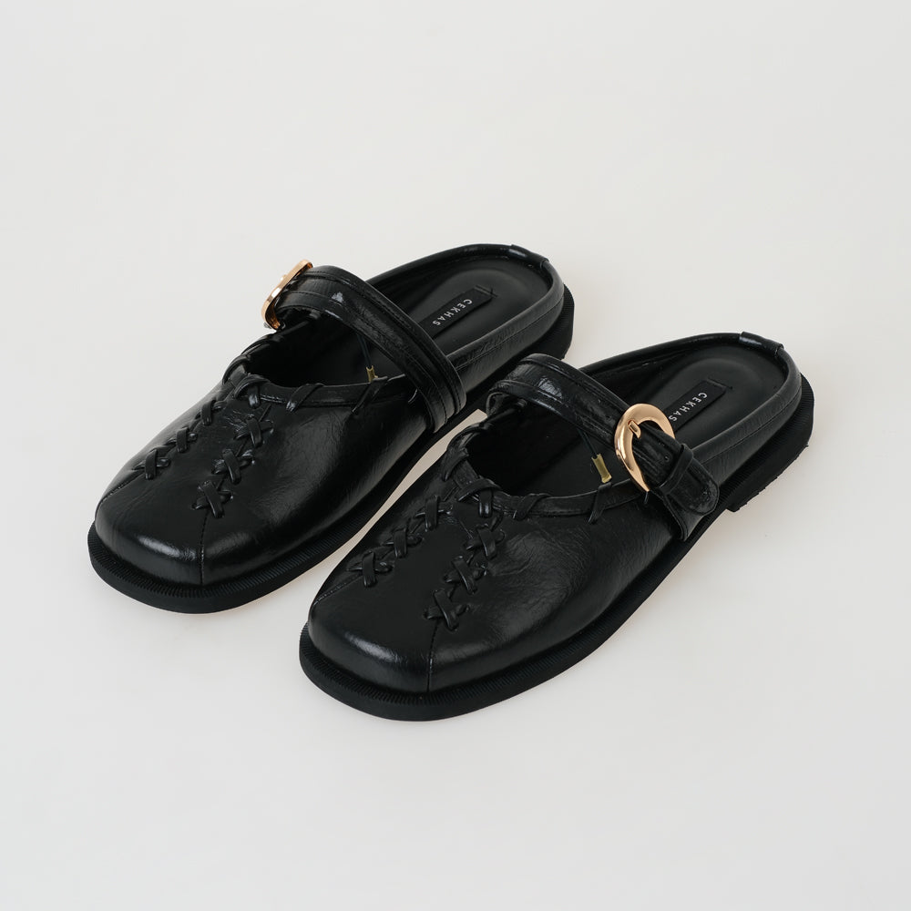 Carla Black Mules Sandal Wanita