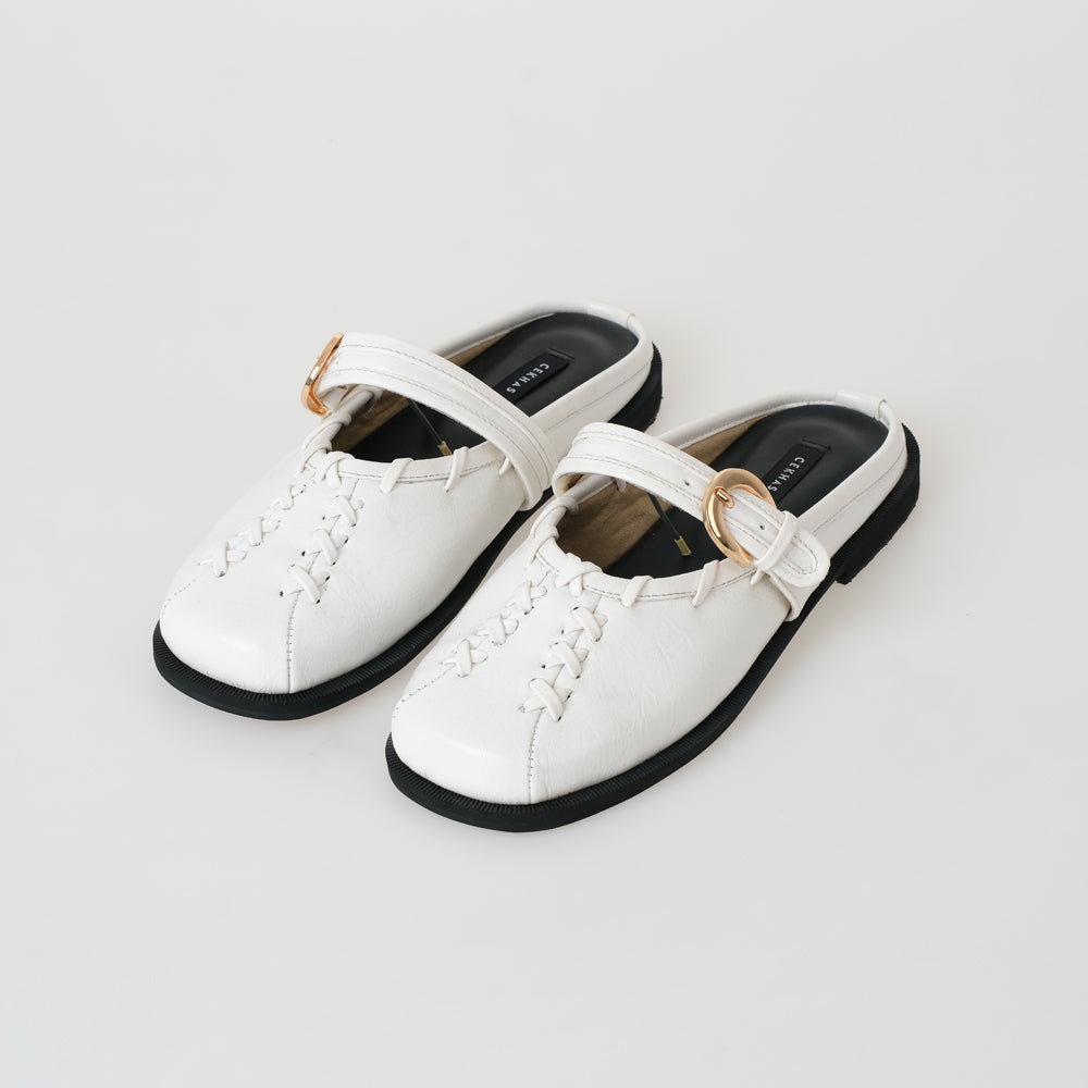 Carla White Mules Sandal Wanita