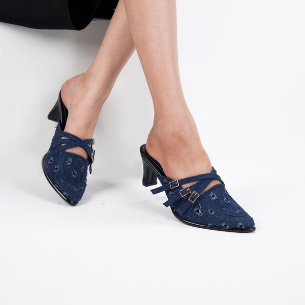 CEKHAS - Stella Blue Mules Heels Wanita DENIM Collection