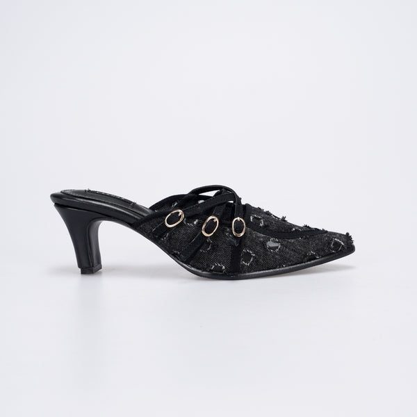 CEKHAS - Stella Black Mules Heels Wanita DENIM Collection