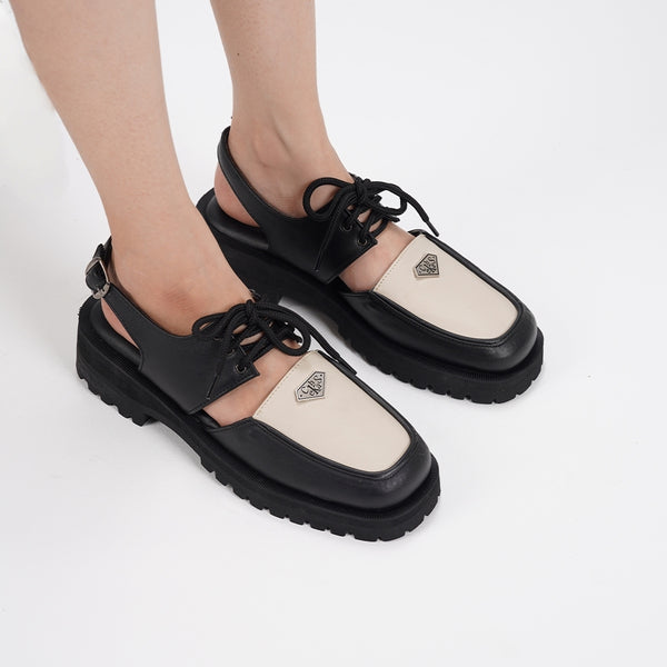 Nuca Black Cream Platform Oxford Shoes Wanita