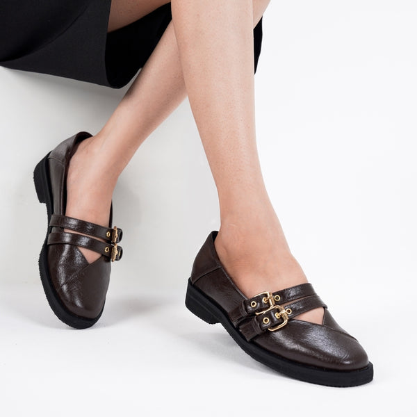 CEKHAS - Leony Brown Mary Jane Flat Shoes Wanita