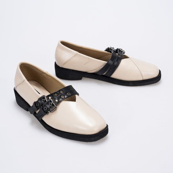 CEKHAS - Leony Cream Mary Jane Flat Shoes Wanita