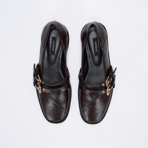 CEKHAS - Leony Brown Mary Jane Flat Shoes Wanita