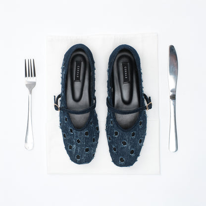 Roora Blue Denim Flat Shoes