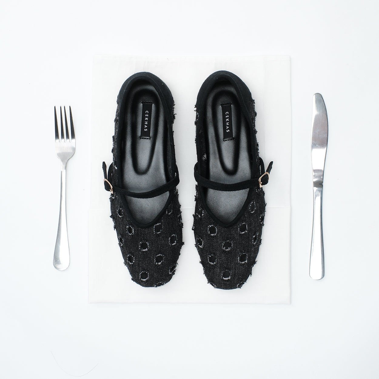 Roora Black Denim Flat Shoes