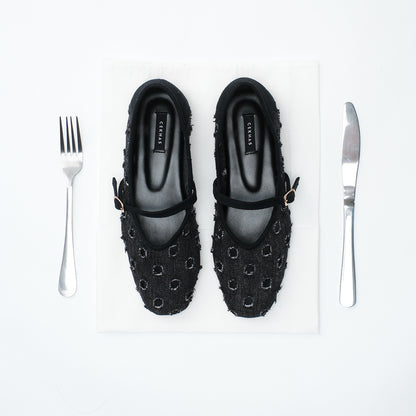 Roora Black Denim Flat Shoes